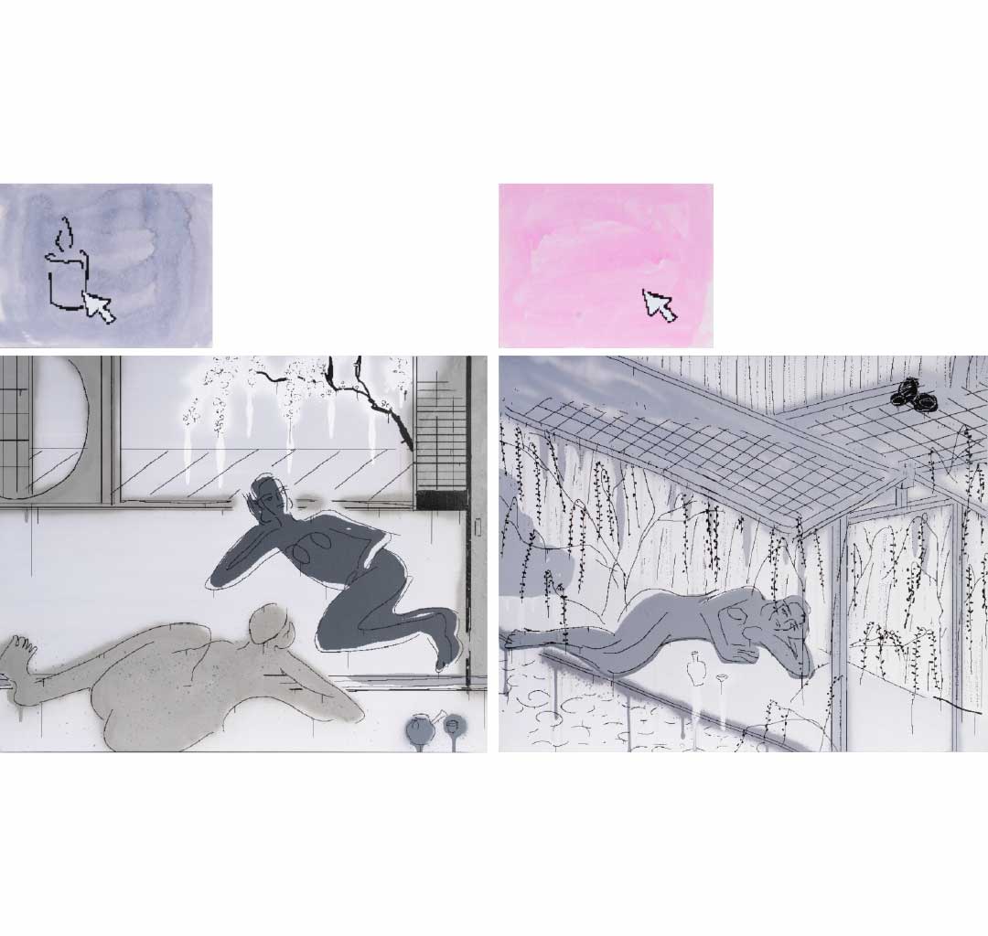 a. 一起聚在火邊 / b. 花瓣灑落水與彩上（兩件一組）